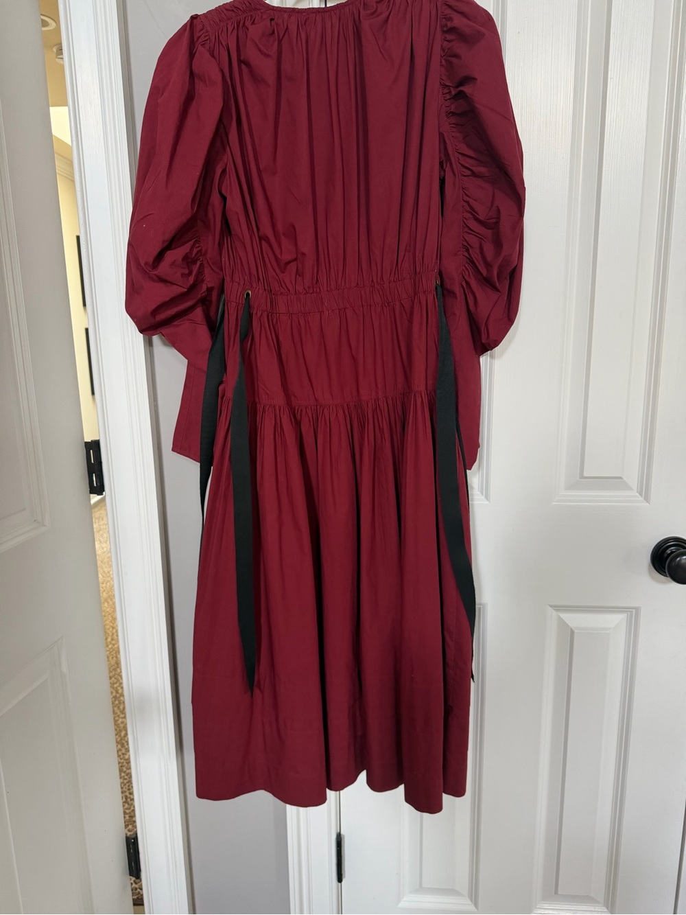Ulla Johnson Burgundy Midi Dress with Black Ties